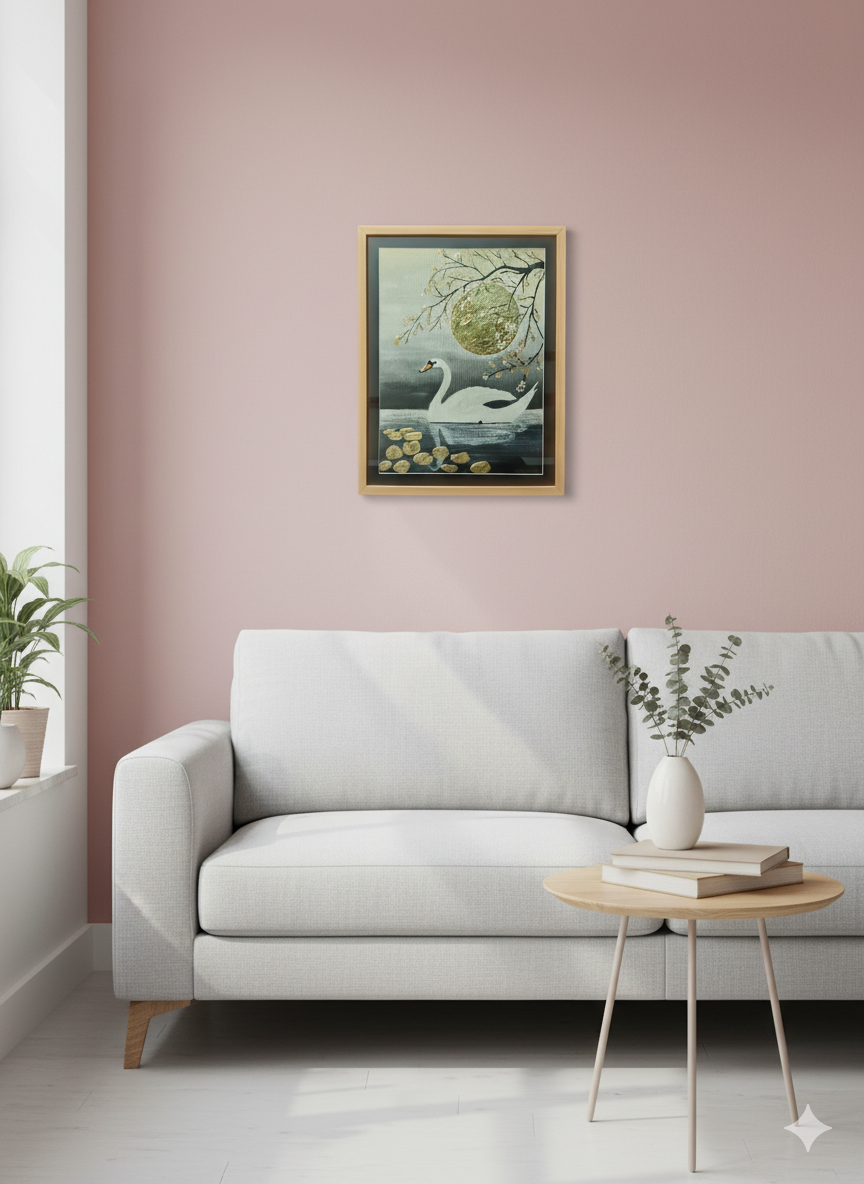 Close-up detail of the 24K gold leaf on the Swan Painting