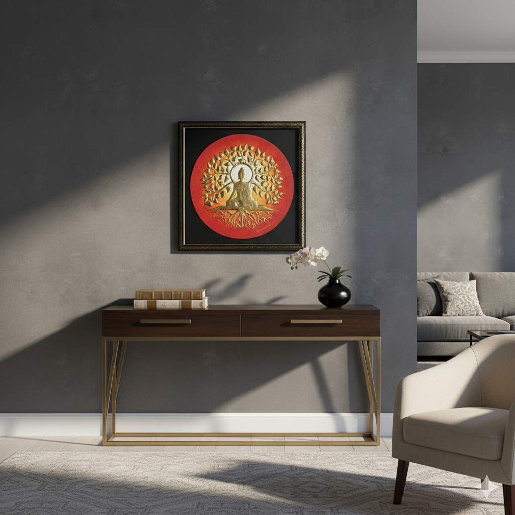 Close-up detail of the 24K gold leaf on the Buddha Painting