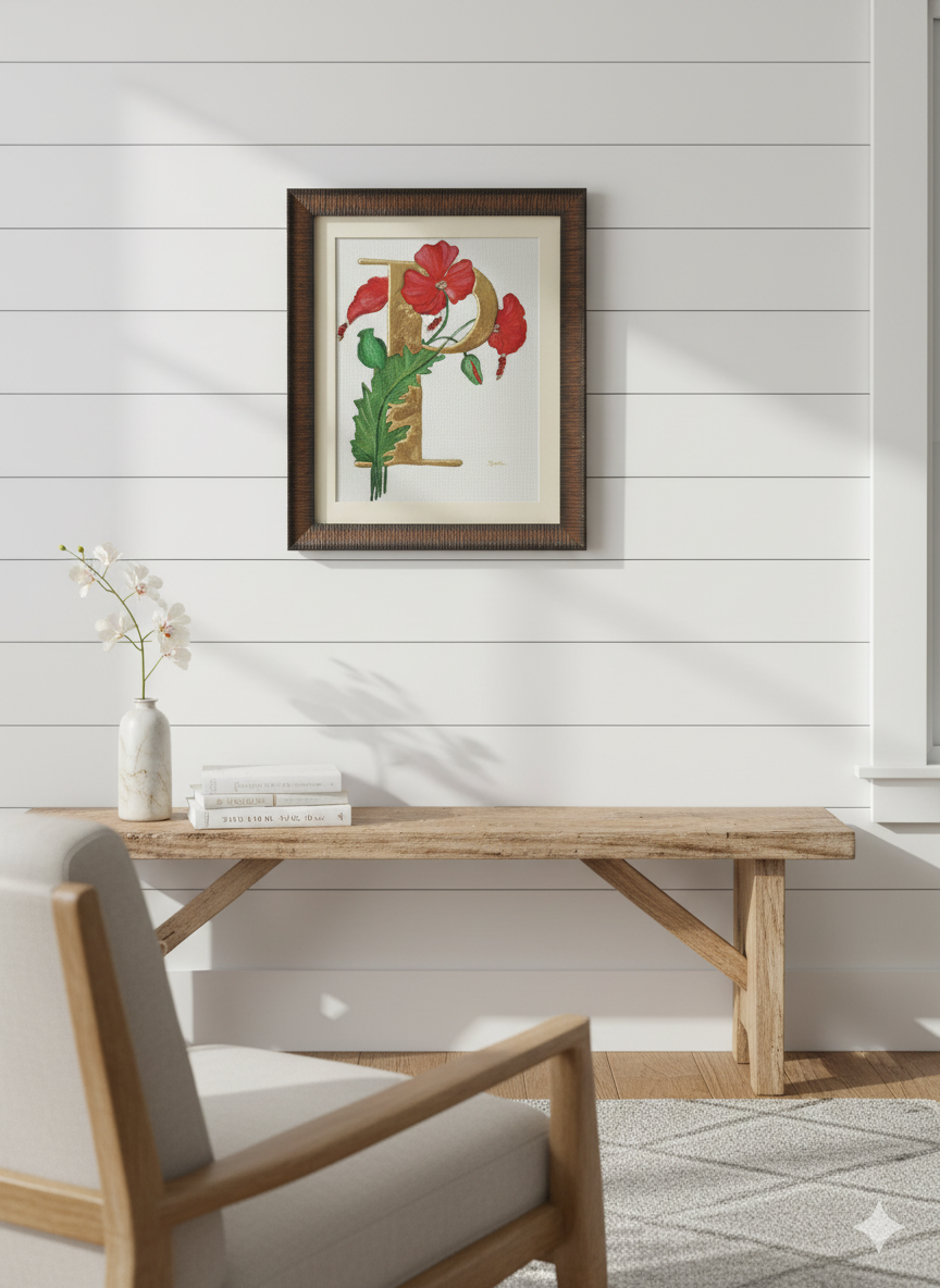 Mockup of Gold Floral Monogram in a nursery room